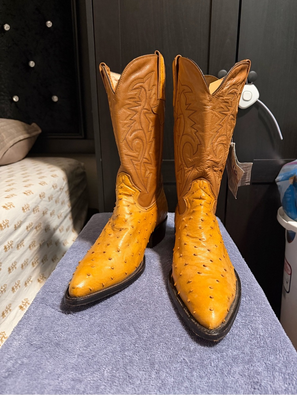 Tony Lama Yellow-Tan Ostrich Western Boots